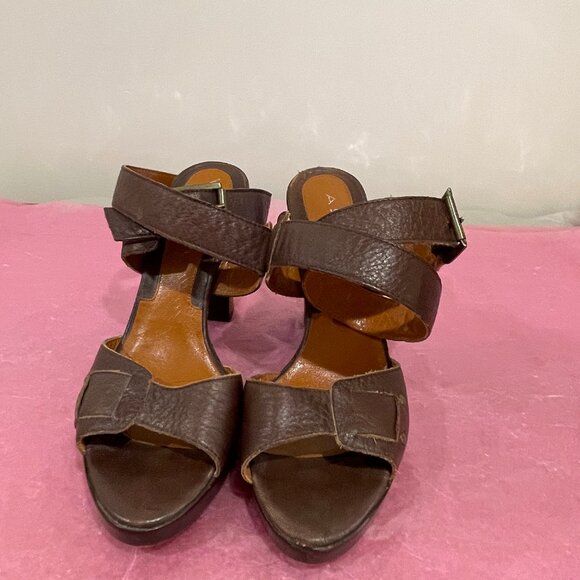 Via Spiga Brown Leather High Heeled Wrap Platform Sandals - Picture 1 of 4